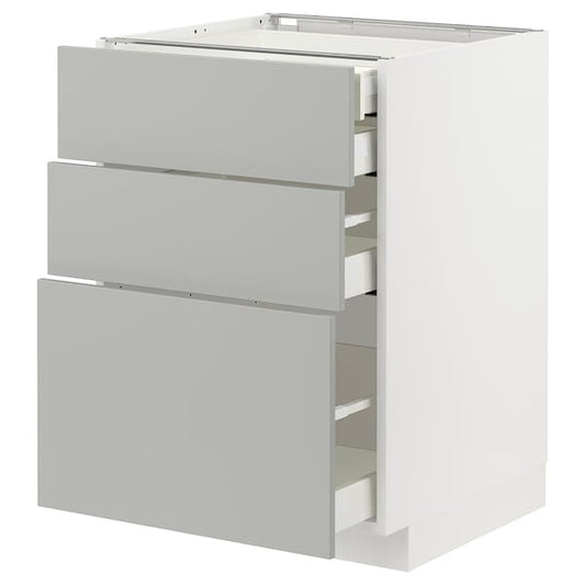 Ikea METOD / MAXIMERA - Base cb 3 frnts/2 low/1 md/1 hi drw, white/Havstorp light grey, 60x60 cm