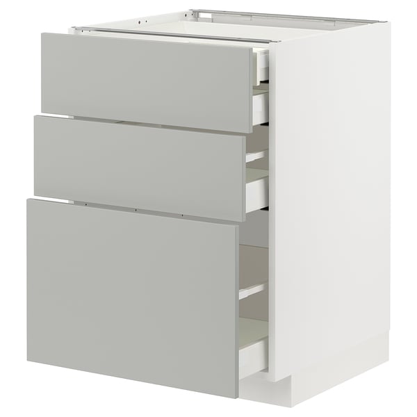 METOD / MAXIMERA base cb 3 frnts/2 low/1 md/1 hi drw, white/Havstorp light grey, 60x60 cm