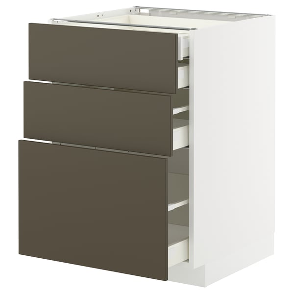 METOD / MAXIMERA base cb 3 frnts/2 low/1 md/1 hi drw, white/Havstorp brown-beige, 60x60 cm