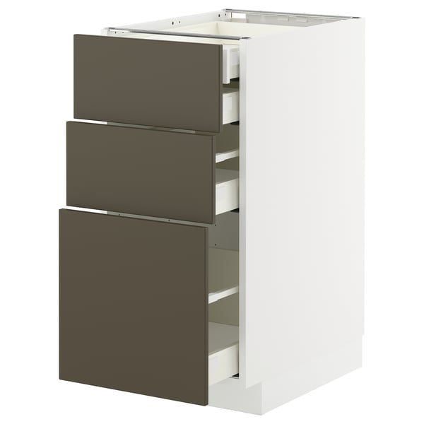 METOD / MAXIMERA base cb 3 frnts/2 low/1 md/1 hi drw, white/Havstorp brown-beige, 40x60 cm