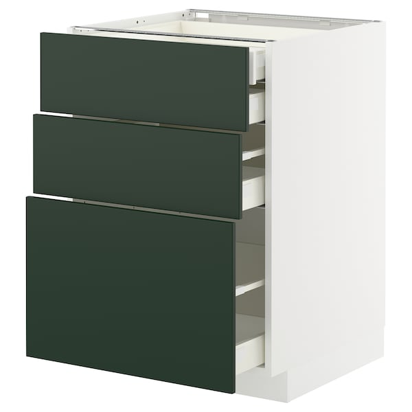 METOD / MAXIMERA - Base cb 3 frnts/2 low/1 md/1 hi drw, white/Havstorp deep green, 60x60 cm