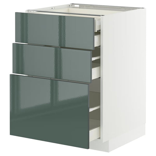 METOD / MAXIMERA base cb 3 frnts/2 low/1 md/1 hi drw, white/Kallarp high-gloss dark grey-green, 60x60 cm