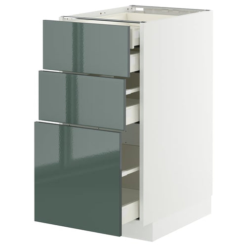 METOD / MAXIMERA base cb 3 frnts/2 low/1 md/1 hi drw, white/Kallarp high-gloss dark grey-green, 40x60 cm