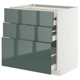 METOD / MAXIMERA base cb 3 frnts/2 low/1 md/1 hi drw, white/Kallarp high-gloss dark grey-green, 80x60 cm