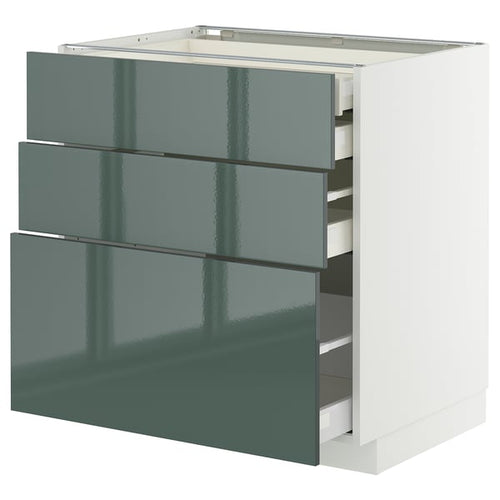 METOD / MAXIMERA base cb 3 frnts/2 low/1 md/1 hi drw, white/Kallarp high-gloss dark grey-green, 80x60 cm