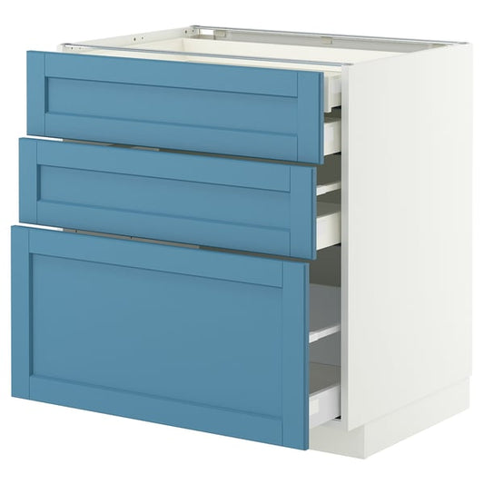 METOD / MAXIMERA mob 3front/2casset bas/1med/1alt, white/Lerhyttan blue, 80x60 cm