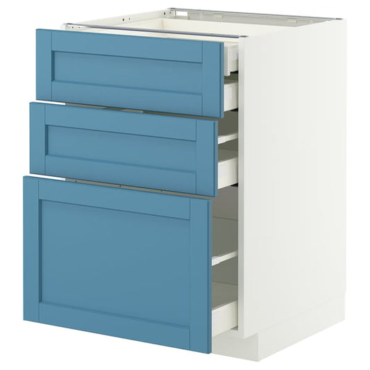 METOD / MAXIMERA mob 3front/2casset bas/1med/1alt, white/Lerhyttan blue, 60x60 cm