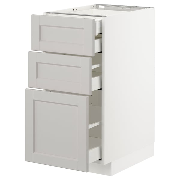 METOD / MAXIMERA - METOD / MAXIMERA Base cb 3 frnts/2 low/1 md/1 hi drw, white/Lerhyttan light grey, 40x60 cm