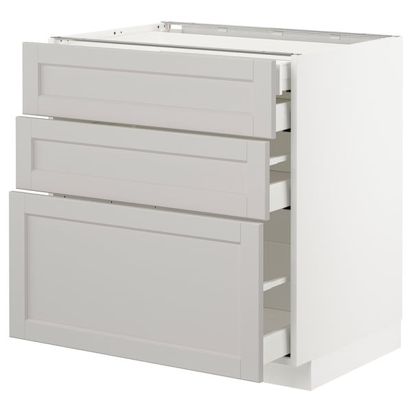 METOD / MAXIMERA - METOD / MAXIMERA Base cb 3 frnts/2 low/1 md/1 hi drw, white/Lerhyttan light grey, 80x60 cm