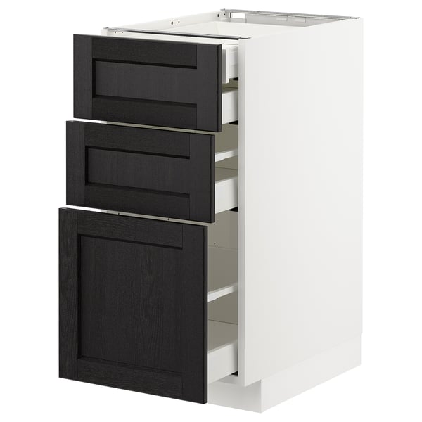 METOD / MAXIMERA - METOD / MAXIMERA Base cb 3 frnts/2 low/1 md/1 hi drw, white/Lerhyttan black stained, 40x60 cm