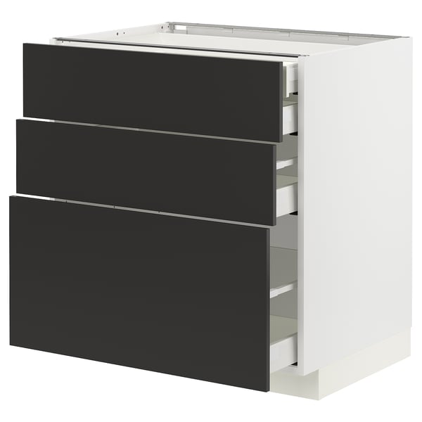 METOD / MAXIMERA - METOD / MAXIMERA Base cb 3 frnts/2 low/1 md/1 hi drw, white/Nickebo matt anthracite, 80x60 cm