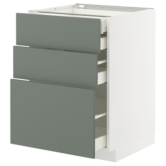 Ikea METOD / MAXIMERA - Base cb 3 frnts/2 low/1 md/1 hi drw, white/Nickebo matt grey-green, 60x60 cm