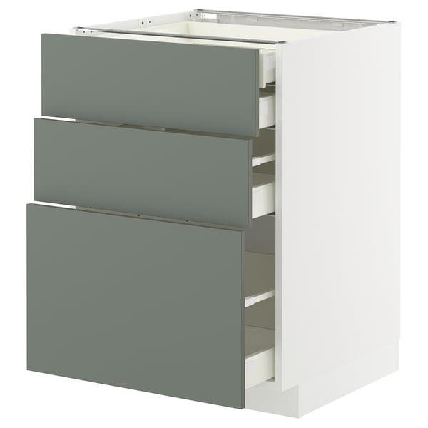 METOD / MAXIMERA base cb 3 frnts/2 low/1 md/1 hi drw, white/Nickebo matt grey-green, 60x60 cm