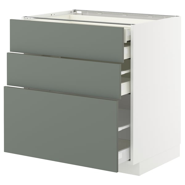 METOD / MAXIMERA base cb 3 frnts/2 low/1 md/1 hi drw, white/Nickebo matt grey-green, 80x60 cm