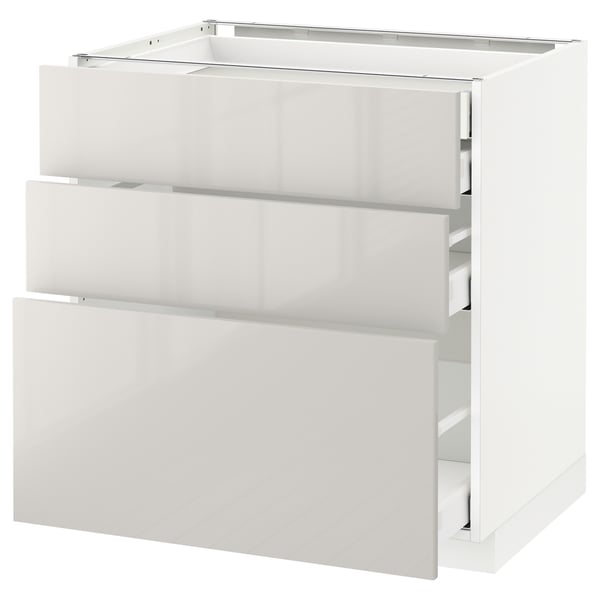 METOD / MAXIMERA - METOD / MAXIMERA Base cb 3 frnts/2 low/1 md/1 hi drw, white/Ringhult light grey, 80x60 cm