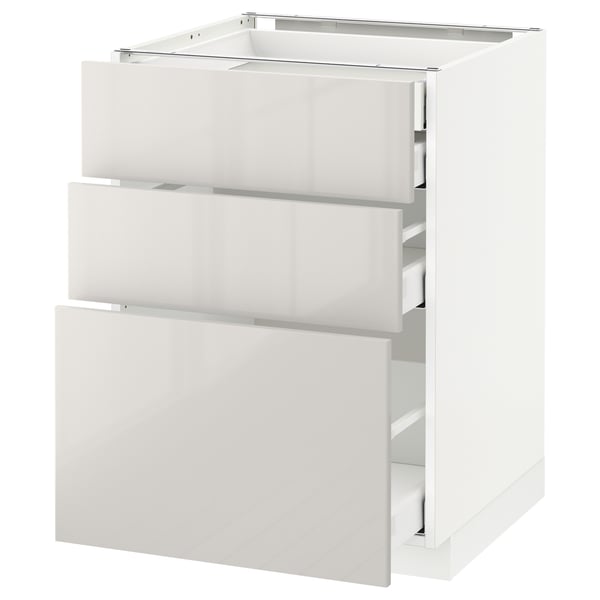 METOD / MAXIMERA base cb 3 frnts/2 low/1 md/1 hi drw, white/Ringhult light grey, 60x60 cm