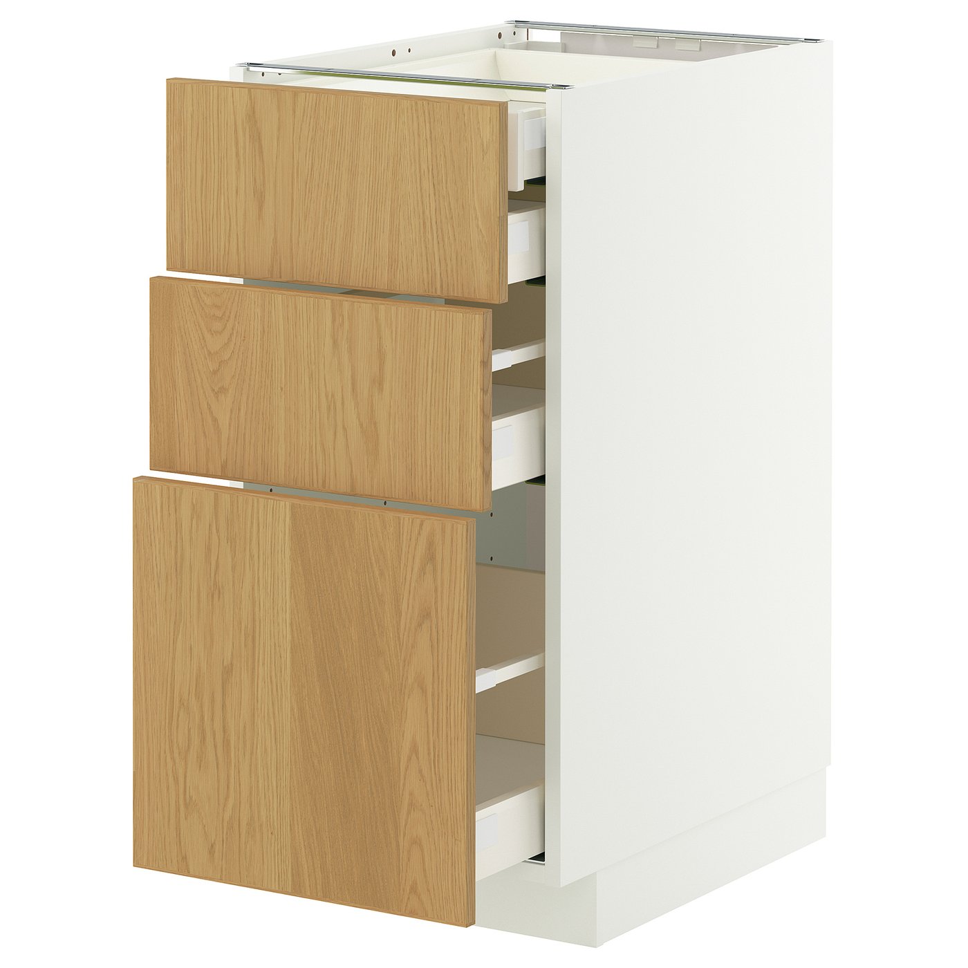 METOD / MAXIMERA base cb 3 frnts/2 low/1 md/1 hi drw, white/Sinarp oak veneer, 40x60 cm