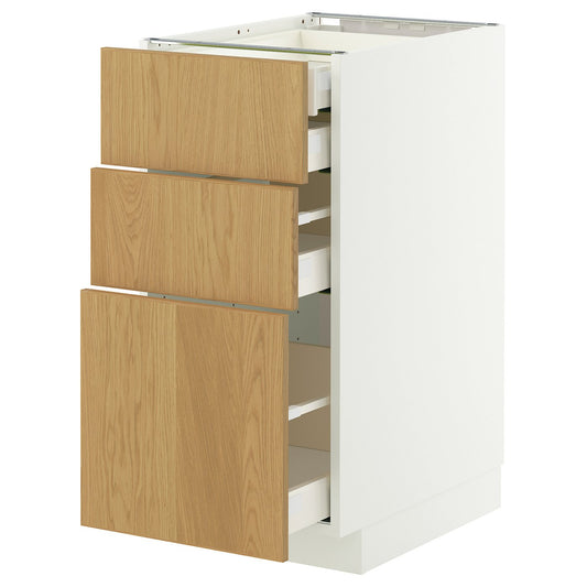 METOD / MAXIMERA base cb 3 frnts/2 low/1 md/1 hi drw, white/Sinarp oak veneer, 40x60 cm