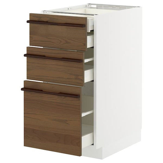 Ikea METOD / MAXIMERA - Mob 3front/2casset bas/1med/1alt, white/Stenstasta dark brown ash veneeracc,40x60 cm