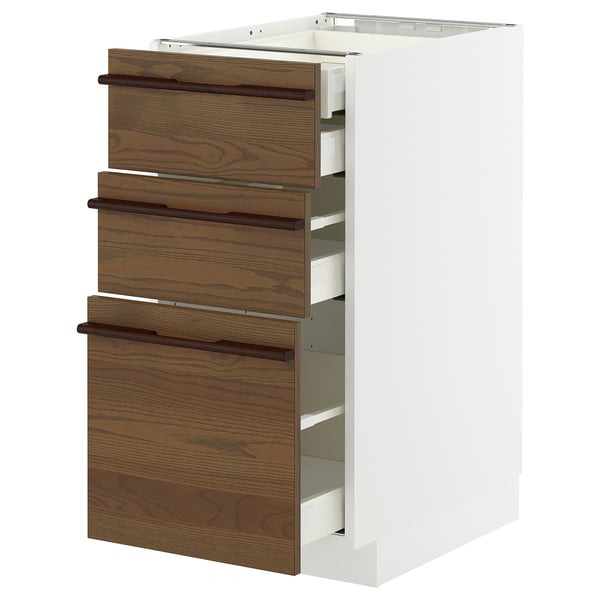 METOD / MAXIMERA - METOD / MAXIMERA Base cb 3 frnts/2 low/1 md/1 hi drw, white/Stensta dark brown ash veneer, 40x60 cm