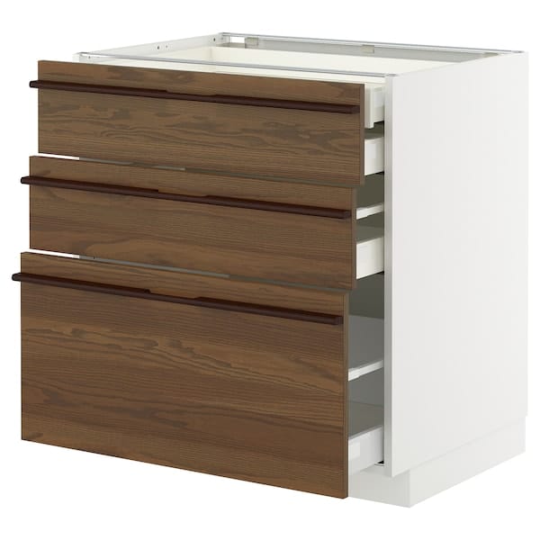 Ikea METOD / MAXIMERA - Mob 3front/2casset bas/1med/1alt, white/Stenstasta dark brown ash veneeracc,80x60 cm