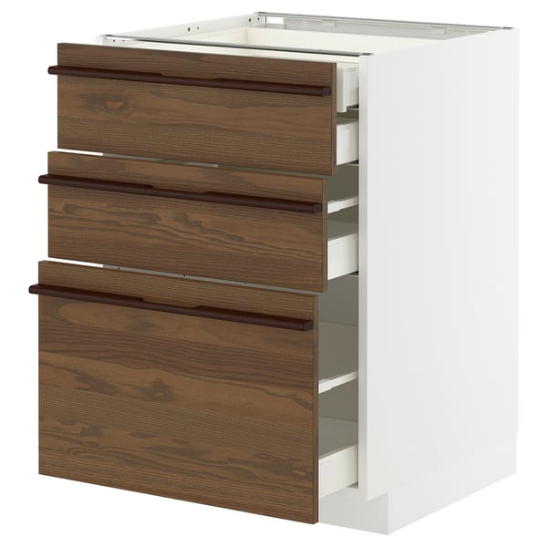 METOD / MAXIMERA - METOD / MAXIMERA Base cb 3 frnts/2 low/1 md/1 hi drw, white/Stensta dark brown ash veneer, 60x60 cm