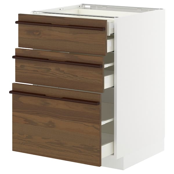METOD / MAXIMERA - METOD / MAXIMERA Base cb 3 frnts/2 low/1 md/1 hi drw, white/Stensta dark brown ash veneer, 60x60 cm