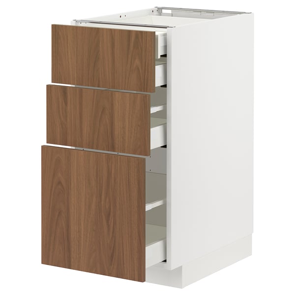 METOD / MAXIMERA base cb 3 frnts/2 low/1 md/1 hi drw, white/Tistorp brown walnut effect, 40x60 cm