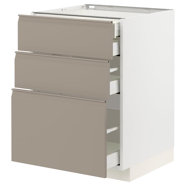 METOD / MAXIMERA - METOD / MAXIMERA Base cb 3 frnts/2 low/1 md/1 hi drw, white/Upplöv matt dark beige, 60x60 cm