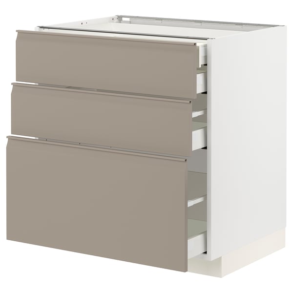 METOD / MAXIMERA base cb 3 frnts/2 low/1 md/1 hi drw, white/Upplöv matt dark beige, 80x60 cm
