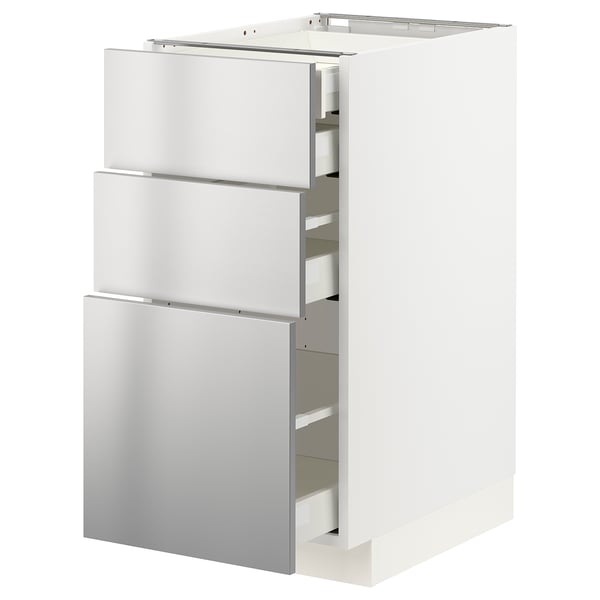 METOD / MAXIMERA - METOD / MAXIMERA Base cb 3 frnts/2 low/1 md/1 hi drw, white/Vårsta stainless steel, 40x60 cm