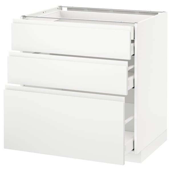 METOD / MAXIMERA base cb 3 frnts/2 low/1 md/1 hi drw, white/Voxtorp matt white, 80x60 cm