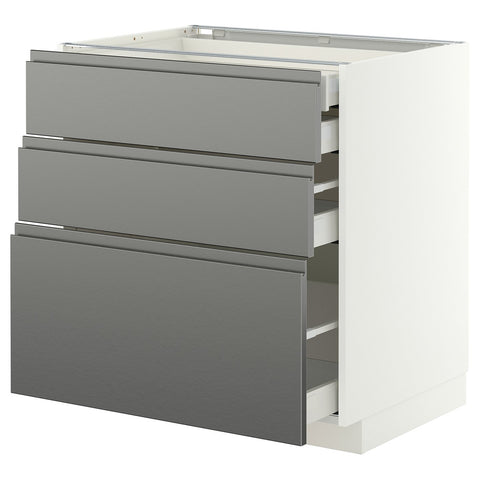 METOD / MAXIMERA base cb 3 frnts/2 low/1 md/1 hi drw, white/Voxtorp stainless steel effect, 80x60 cm