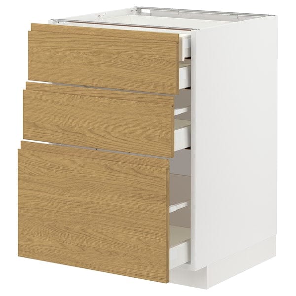 METOD / MAXIMERA - Base cb 3 frnts/2 low/1 md/1 hi drw, white/Voxtorp oak effect, 60x60 cm