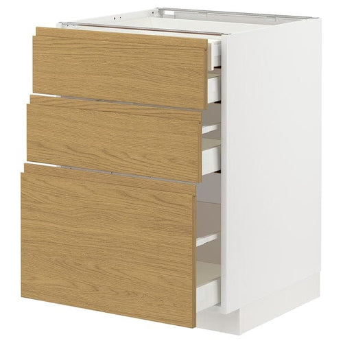 METOD / MAXIMERA base cb 3 frnts/2 low/1 md/1 hi drw, white/Voxtorp oak effect, 60x60 cm