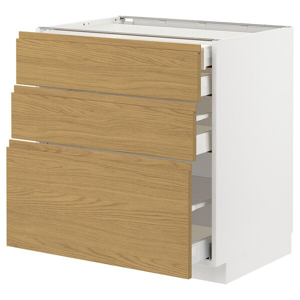 METOD / MAXIMERA - Base cb 3 frnts/2 low/1 md/1 hi drw, white/Voxtorp oak effect, 80x60 cm