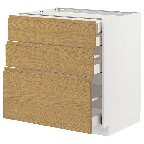 Ikea METOD / MAXIMERA - Base cb 3 frnts/2 low/1 md/1 hi drw, white/Voxtorp oak effect, 80x60 cm