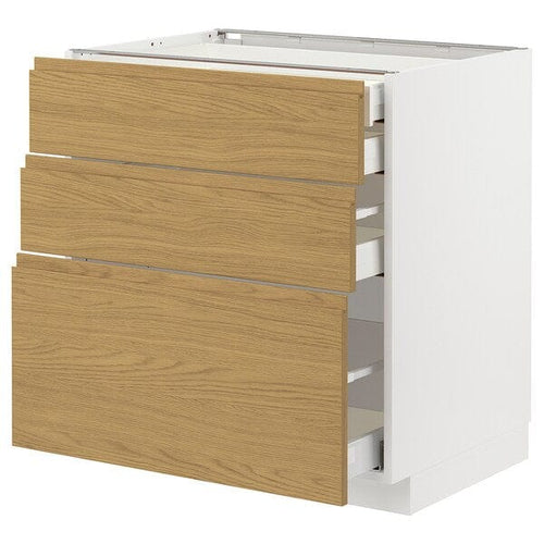 METOD / MAXIMERA base cb 3 frnts/2 low/1 md/1 hi drw, white/Voxtorp oak effect, 80x60 cm