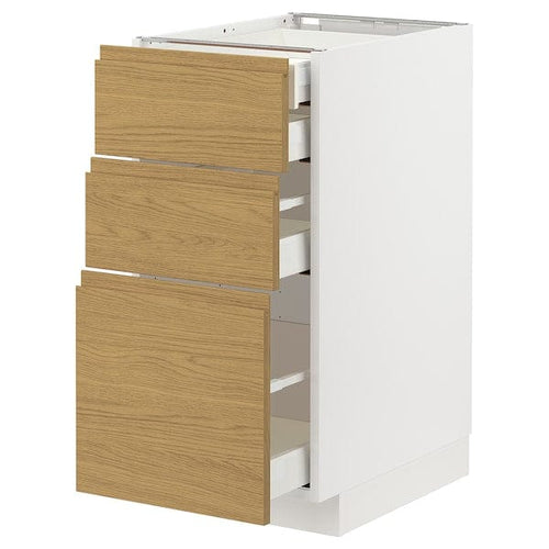 METOD / MAXIMERA base cb 3 frnts/2 low/1 md/1 hi drw, white/Voxtorp oak effect, 40x60 cm