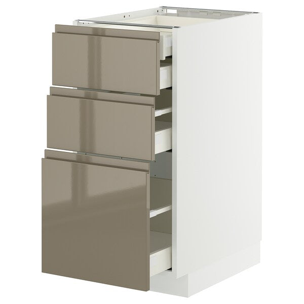 METOD / MAXIMERA base cb 3 frnts/2 low/1 md/1 hi drw, white/Voxtorp high-gloss dark grey-brown, 40x60 cm