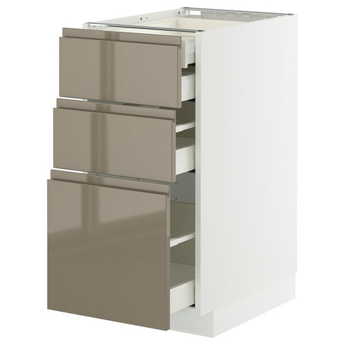METOD / MAXIMERA base cb 3 frnts/2 low/1 md/1 hi drw, white/Voxtorp high-gloss dark grey-brown, 40x60 cm