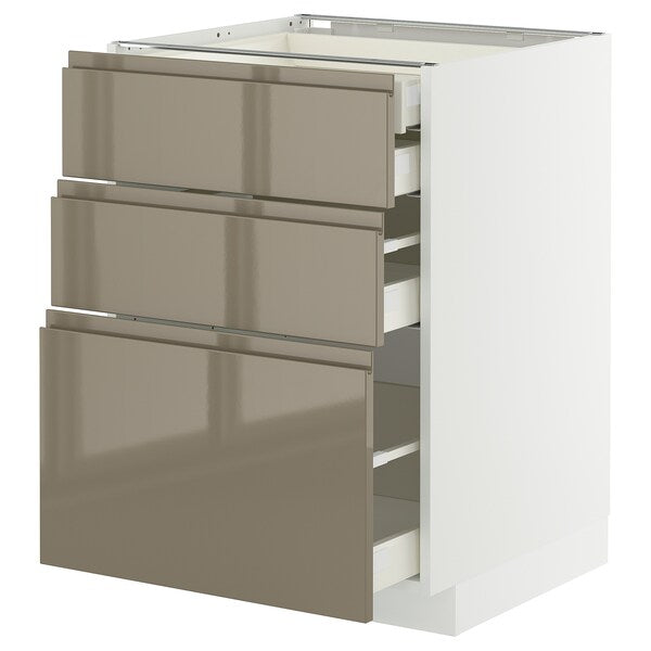 METOD / MAXIMERA base cb 3 frnts/2 low/1 md/1 hi drw, white/Voxtorp high-gloss dark grey-brown, 60x60 cm