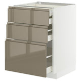 METOD / MAXIMERA base cb 3 frnts/2 low/1 md/1 hi drw, white/Voxtorp high-gloss dark grey-brown, 60x60 cm