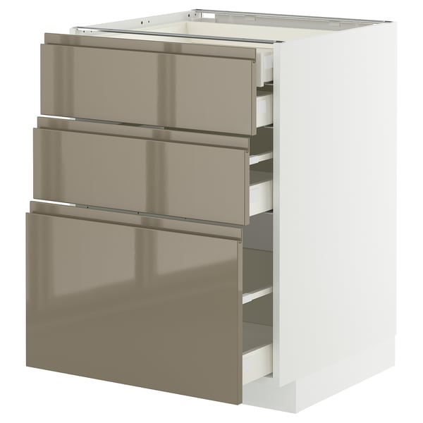 METOD / MAXIMERA base cb 3 frnts/2 low/1 md/1 hi drw, white/Voxtorp high-gloss dark grey-brown, 60x60 cm