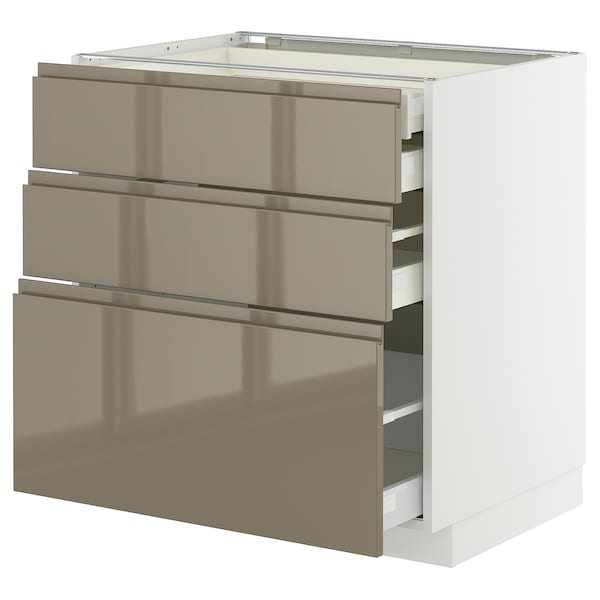 METOD / MAXIMERA base cb 3 frnts/2 low/1 md/1 hi drw, white/Voxtorp high-gloss dark grey-brown, 80x60 cm