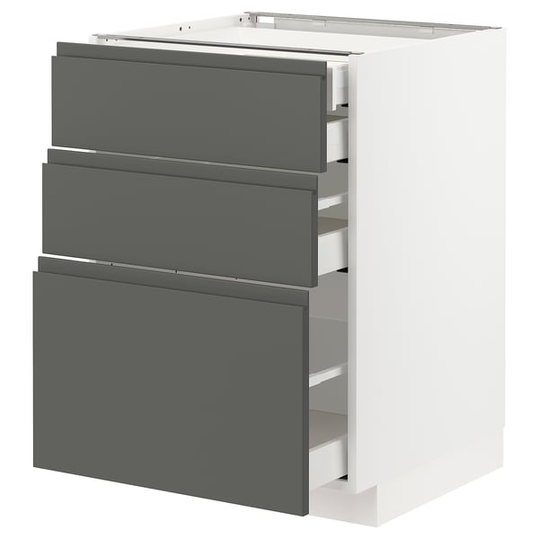 METOD / MAXIMERA - Base cb 3 frnts/2 low/1 md/1 hi drw, white/Voxtorp dark grey, 60x60 cm