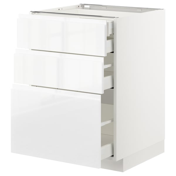 METOD / MAXIMERA base cb 3 frnts/2 low/1 md/1 hi drw, white/Voxtorp high-gloss/white, 60x60 cm