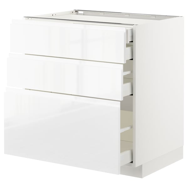 METOD / MAXIMERA - METOD / MAXIMERA Base cb 3 frnts/2 low/1 md/1 hi drw, white/Voxtorp high-gloss/white, 80x60 cm