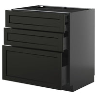 METOD / KNIVSHULT base cb 3 frnts/2 low/1 md/1 hi drw, black-grey/Lerhyttan black stained, 80x60 cm