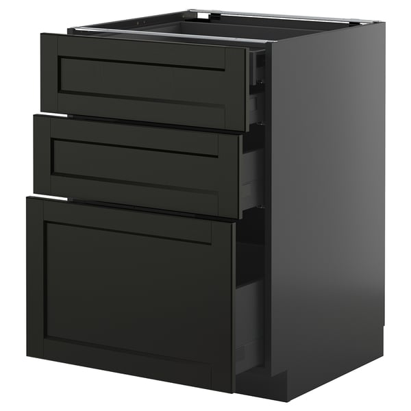 METOD / MAXIMERA - METOD / MAXIMERA Base cb 3 frnts/2 low/1 md/1 hi drw, black-grey/Lerhyttan black stained, 60x60 cm